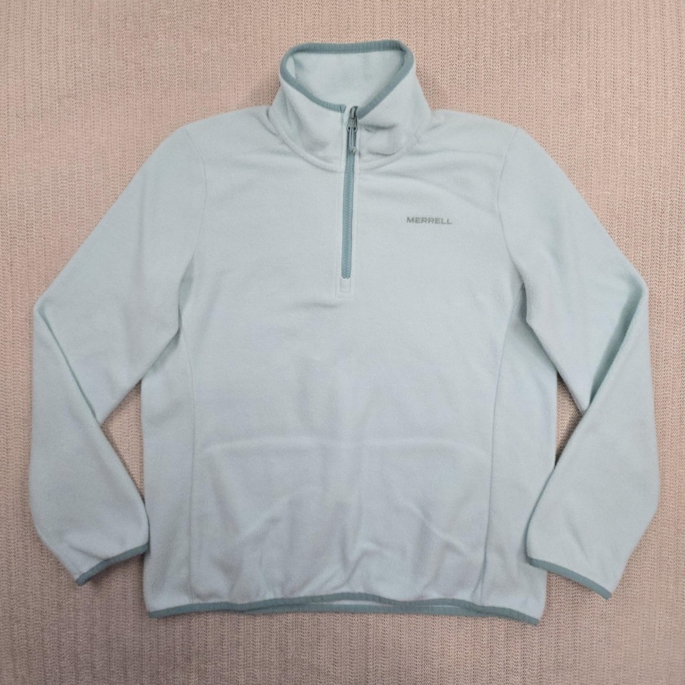 Merrell Terrain 1/4 Zip Fleece Sweater Womens Medium Green Sweatshirt Mock Neck